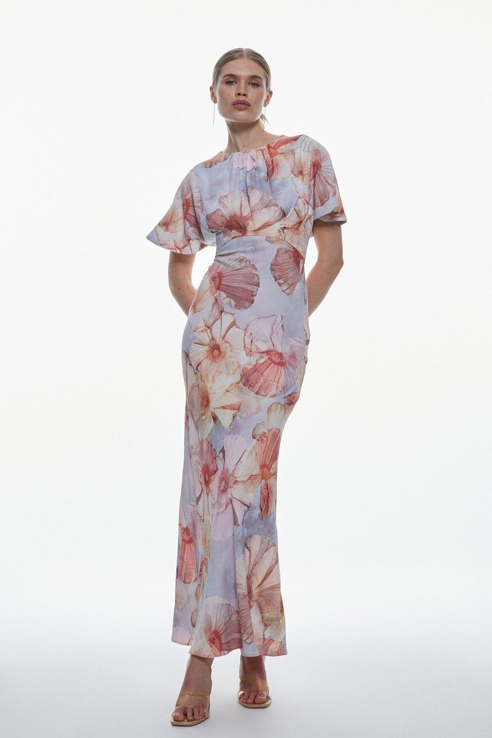 Satin Crepe Etched Floral Maxi Dress