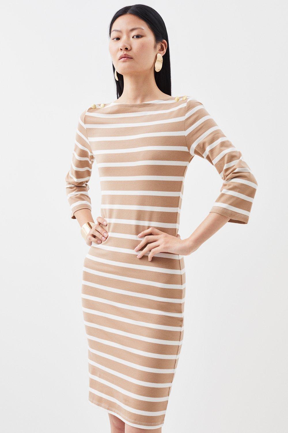 Stripe 3/4 Sleeve Cotton Jersey Mini Dress