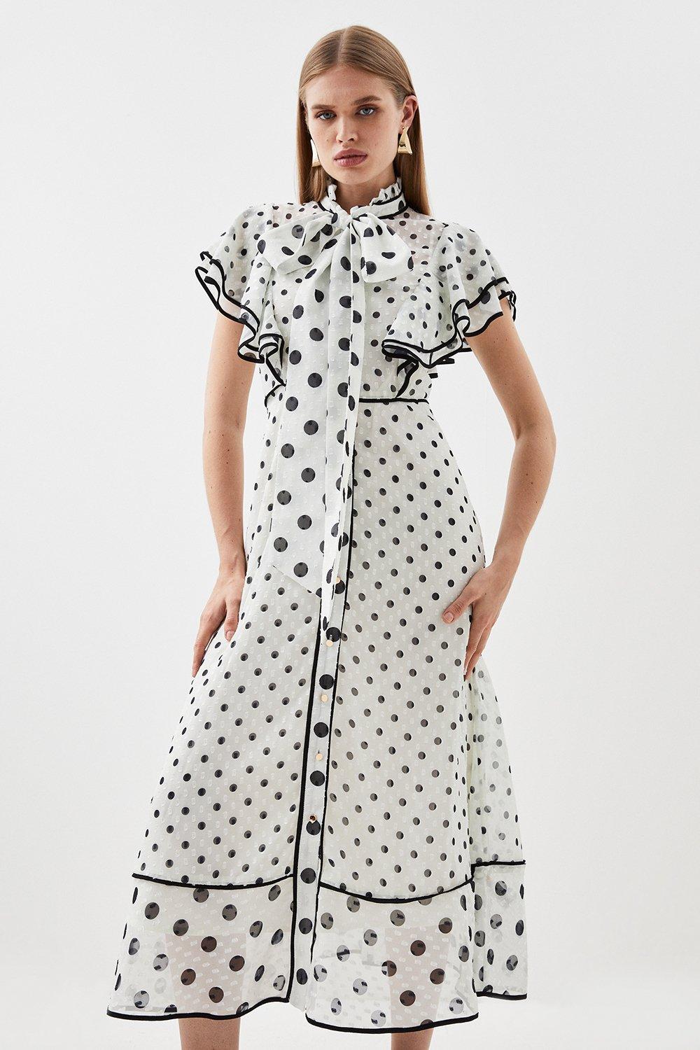 Petite Mixed Dot Ruffle Georgette Midi Dress
