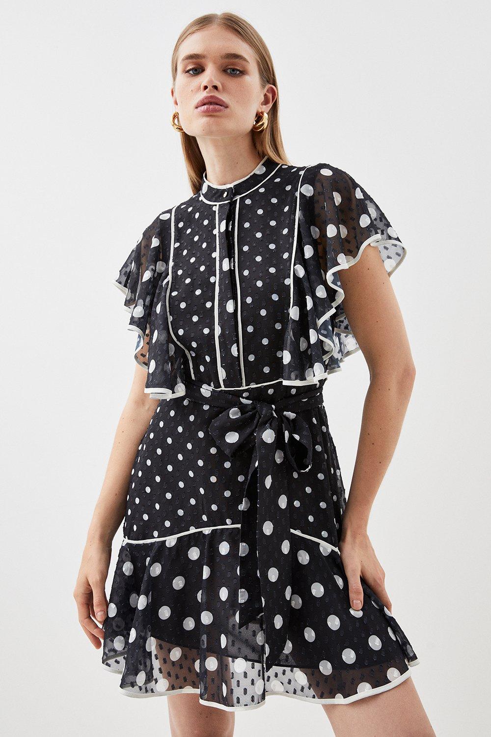Mixed Dot Ruffle Georgette Mini Dress