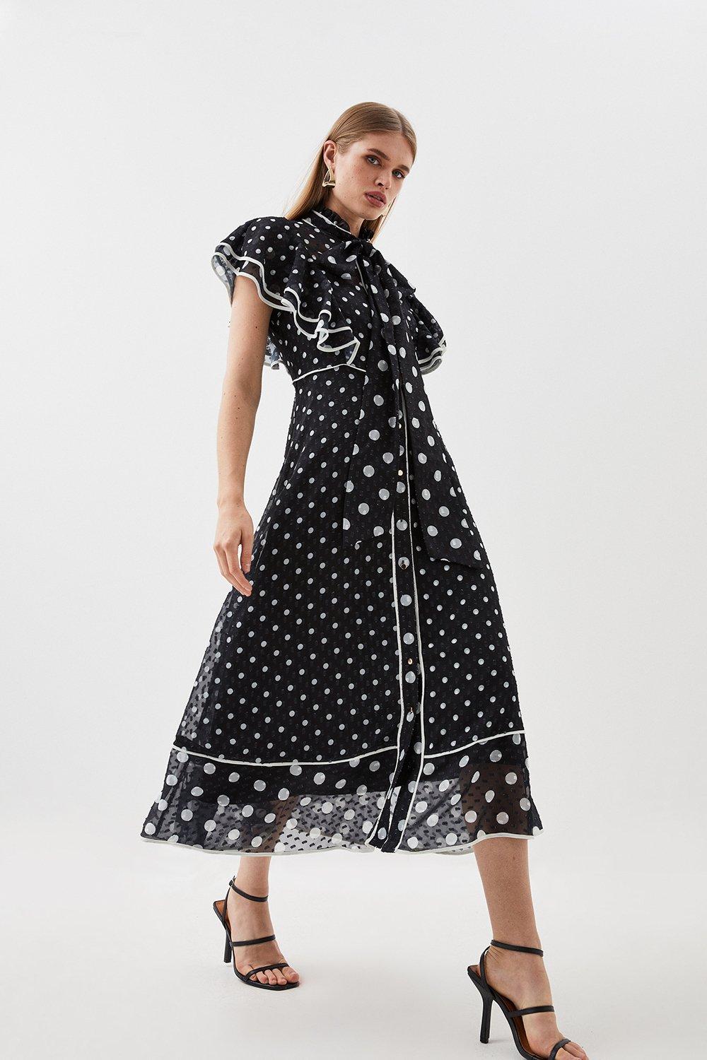 Mixed Dot Ruffle Georgette Midi Dress