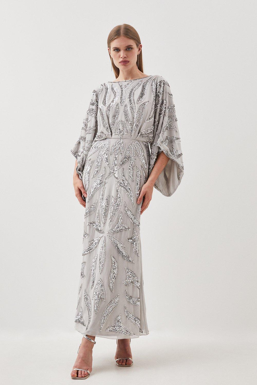 Kimono Sleeve Embellished Midaxi Dress