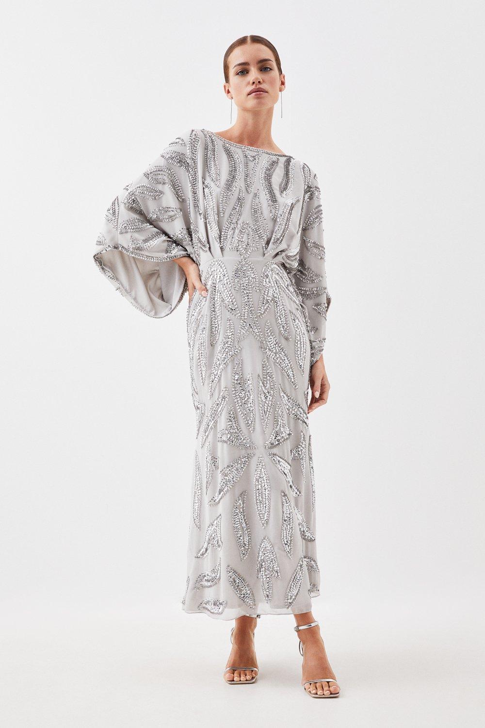 Petite Kimono Sleeve Embellished Maxi Dress