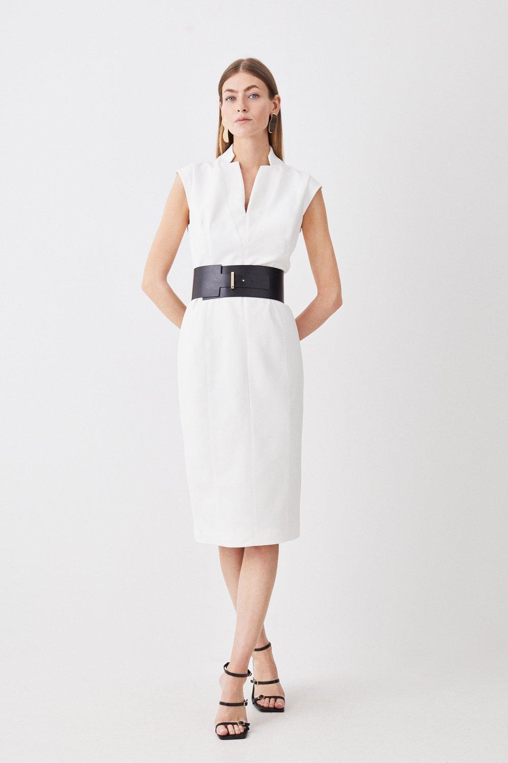 Tall Structured Crepe Forever Cap Sleeve Belted Dress