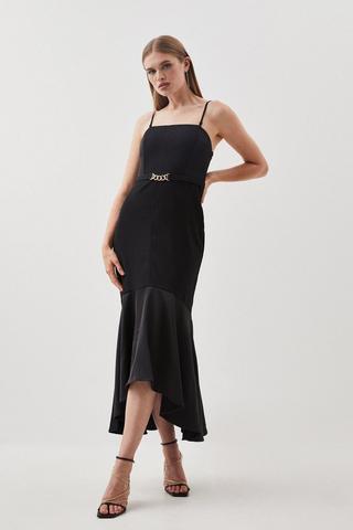 Soft Tailored Asymmetric Cami Midi Dress | Karen Millen