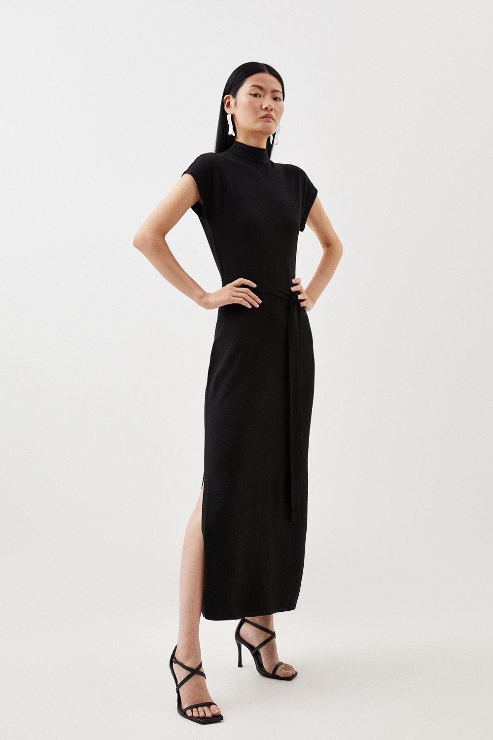 Petite Viscose Blend Belted Knitted Midaxi Dress