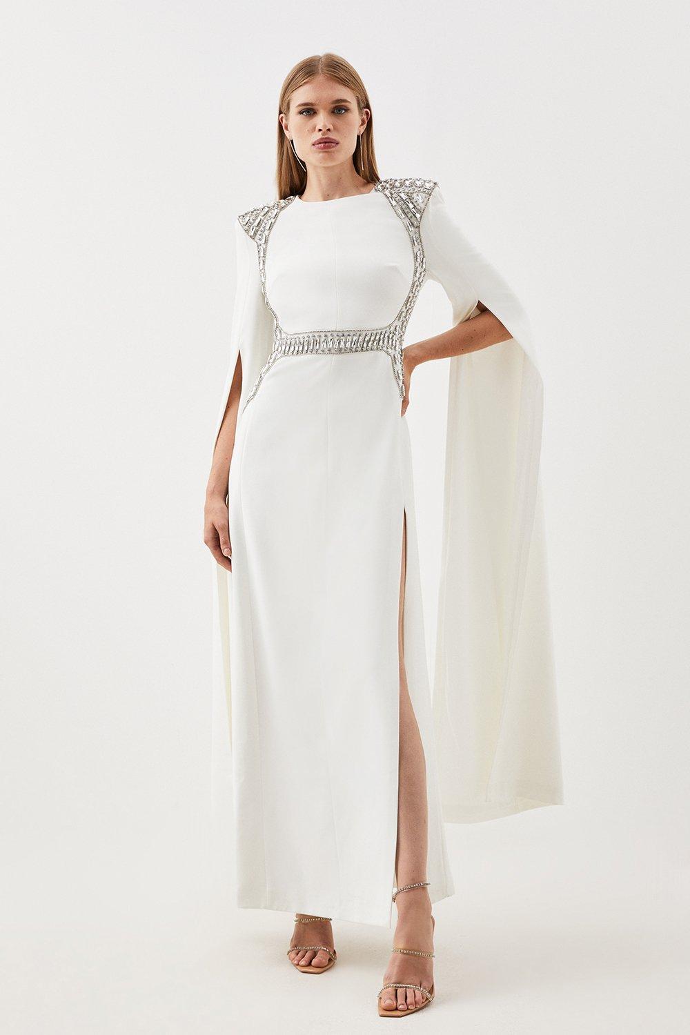 petite embellished caddy cape sleeve woven maxi dress