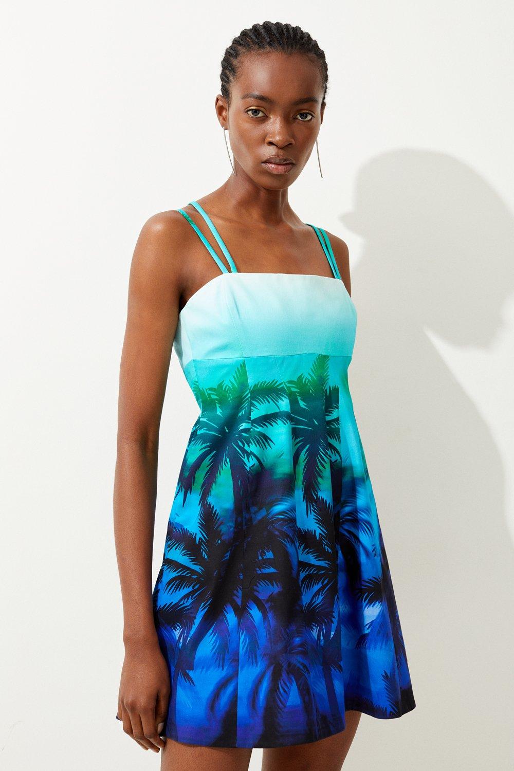 Tailored Scenic Print Strappy Mini Dress