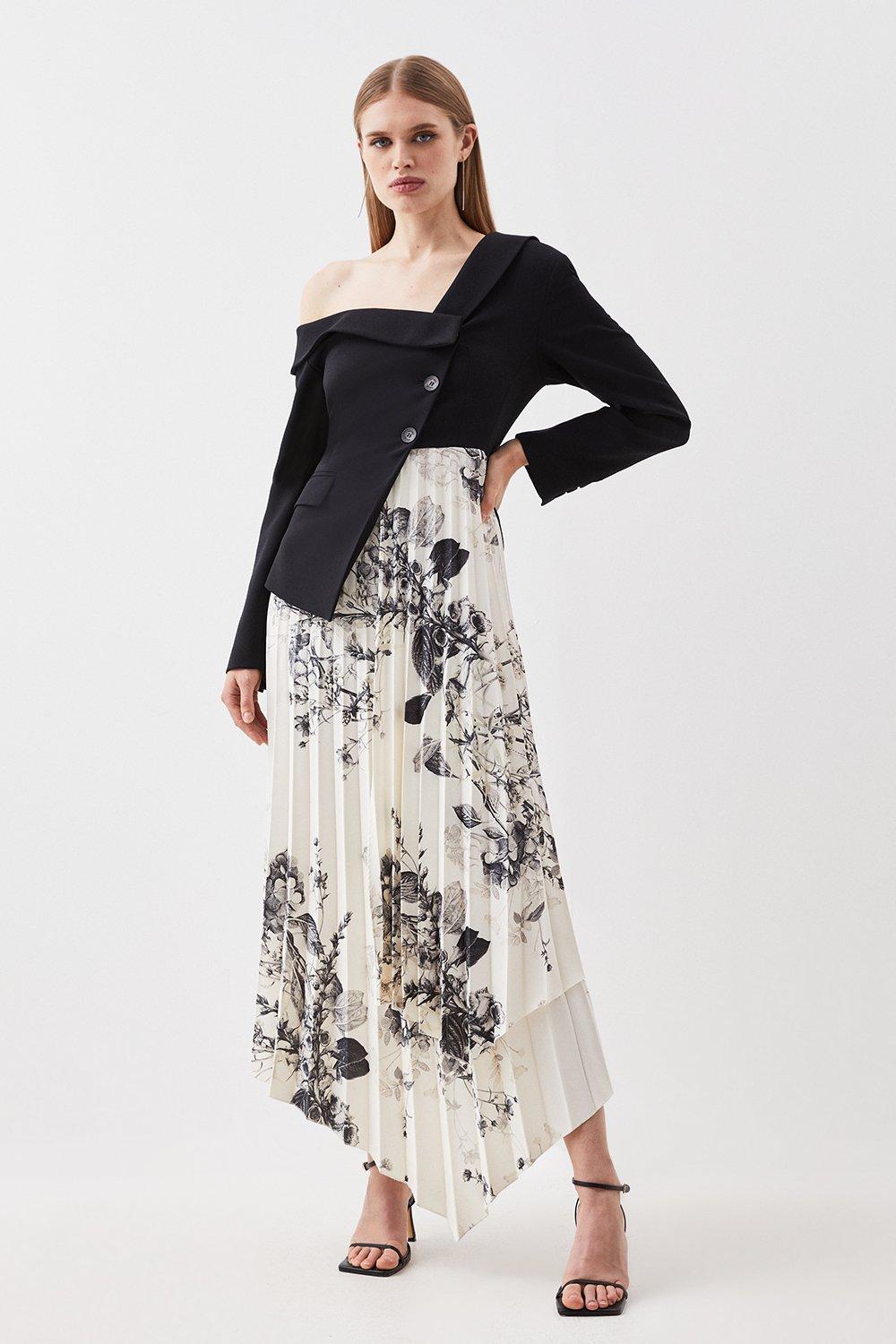 Lightweight Crepe Asymmetric Printed Skirt Midi Dress