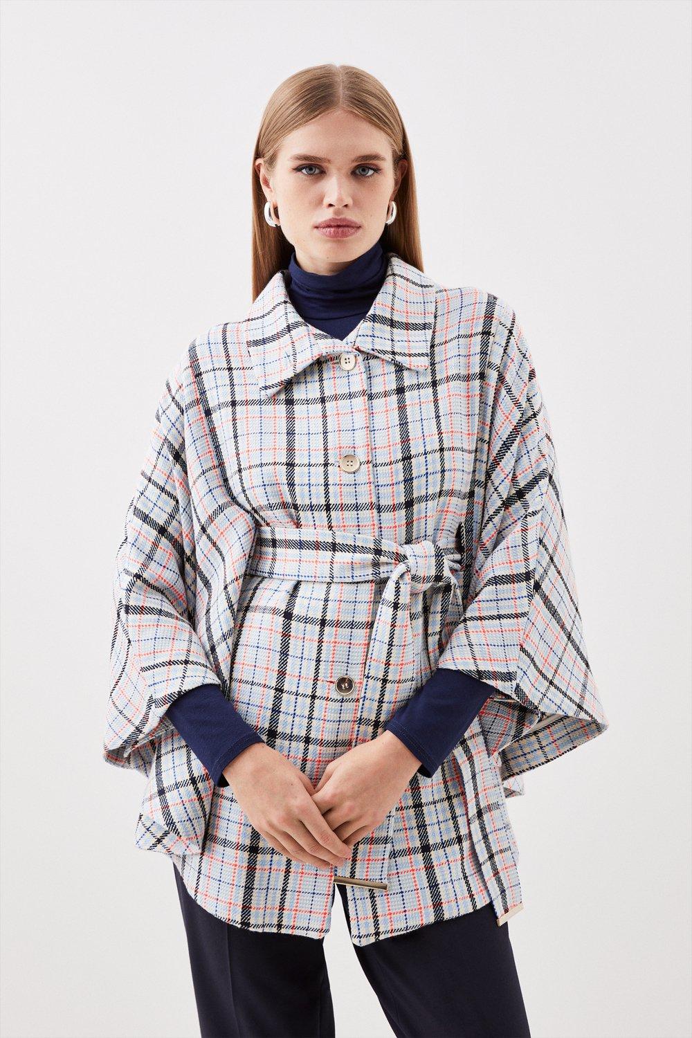 Jackets & Coats | Tailored Bright Tweed Check Belted Cape | KarenMillen