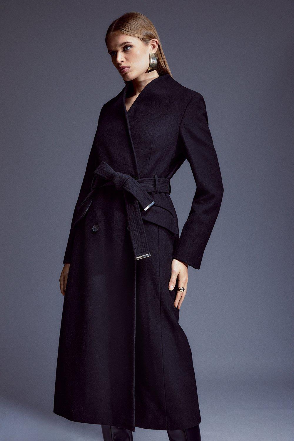 Jackets & Coats | Italian Manteco Wool Blend High Neck Belted Midaxi ...