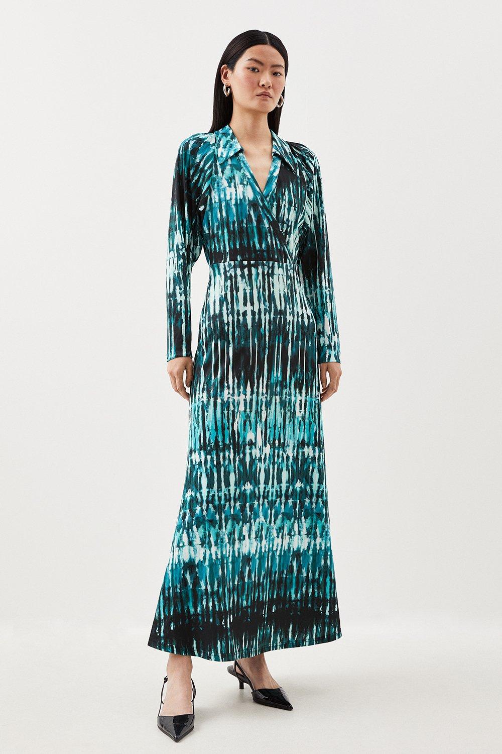 Abstract Print Jersey Maxi  Wrap Dress