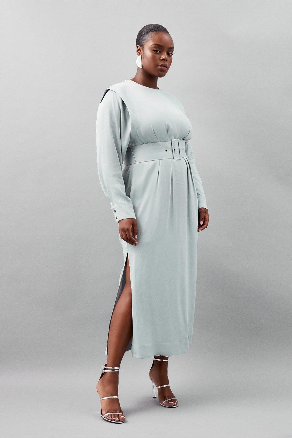 Plus Size Viscose Satin Power Shoulder Maxi Dress