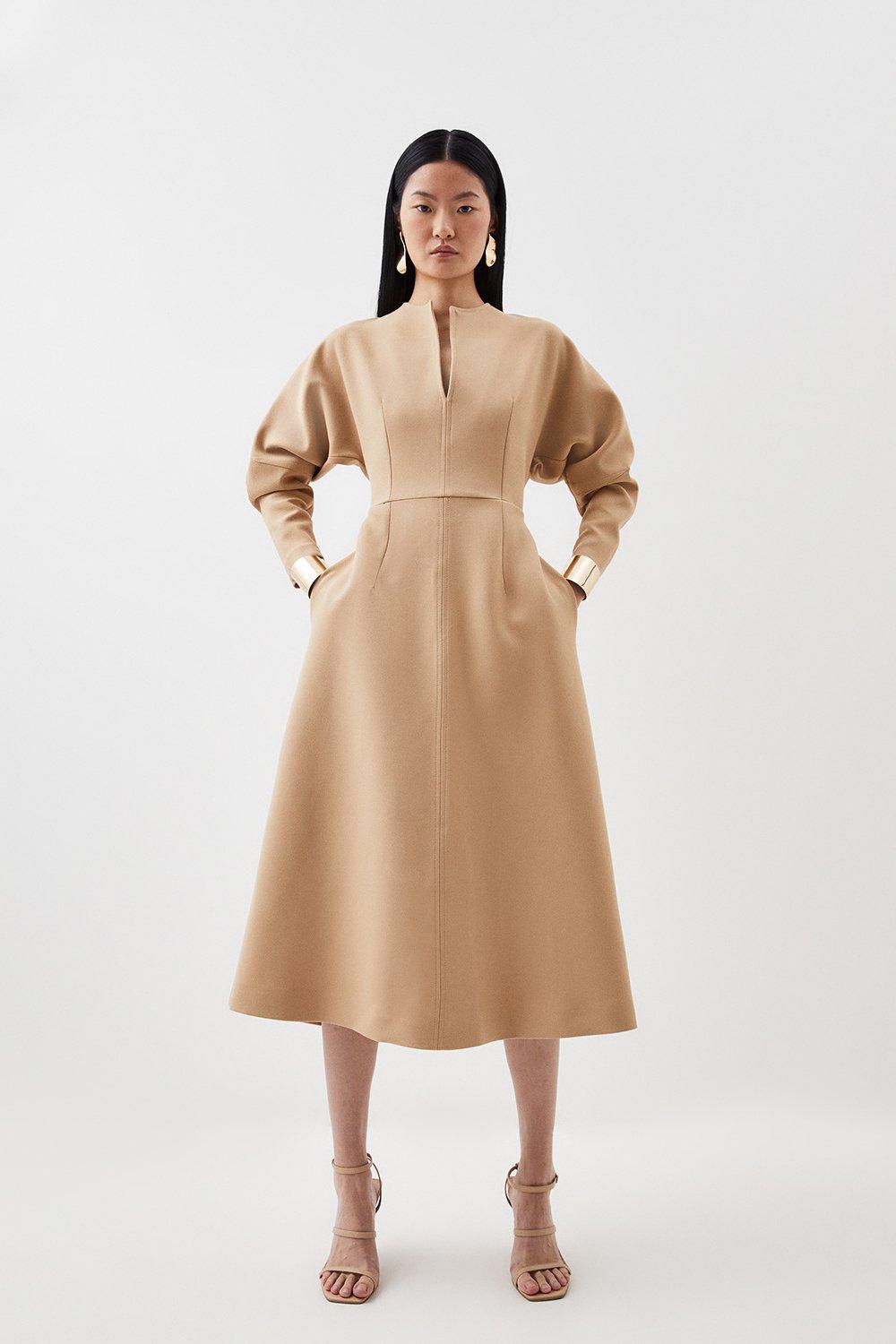 Petite Tailored Structured Crepe Keyhole Rounded A Line Midaxi Dress