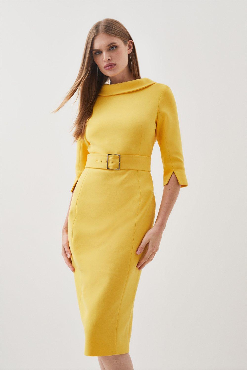 Tailored Roll Neck Belted Midi Dress