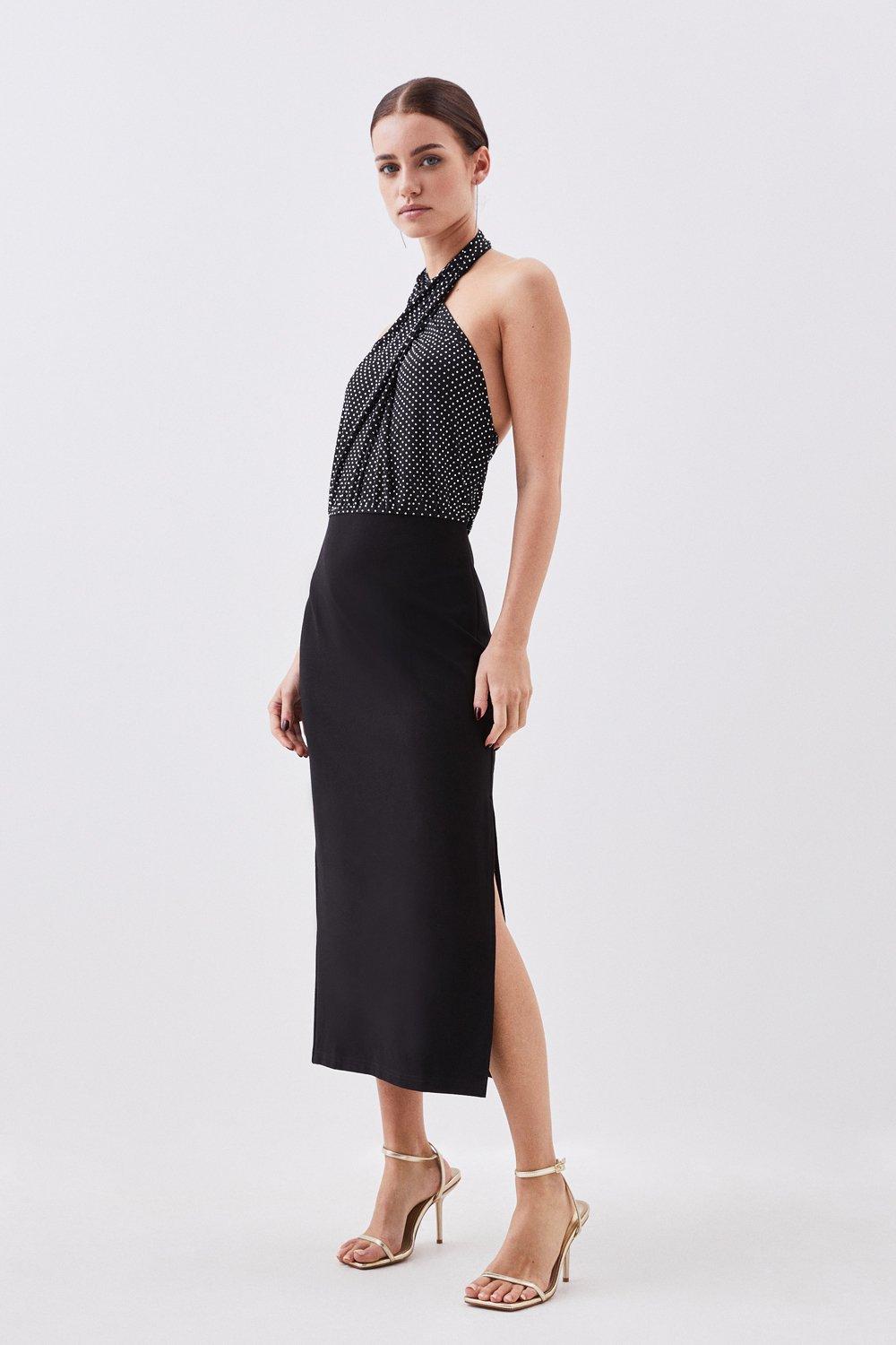 Dresses | Petite Premium Embellished Diamonte Midi Dress | KarenMillen