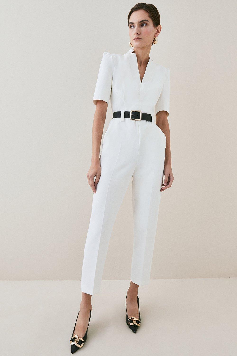 petite tailored forever belted jumpsuit