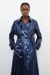 KarenMillen Metallic Faux Leather Belted Trench Coat thumbnail 1