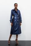 KarenMillen Metallic Faux Leather Belted Trench Coat thumbnail 2