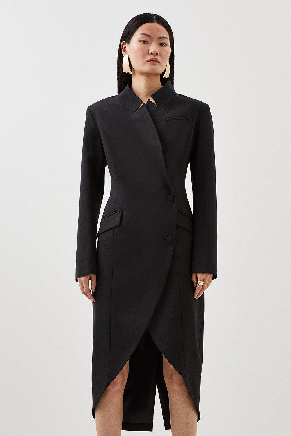wool blend tailored pocket detail tuxedo coat