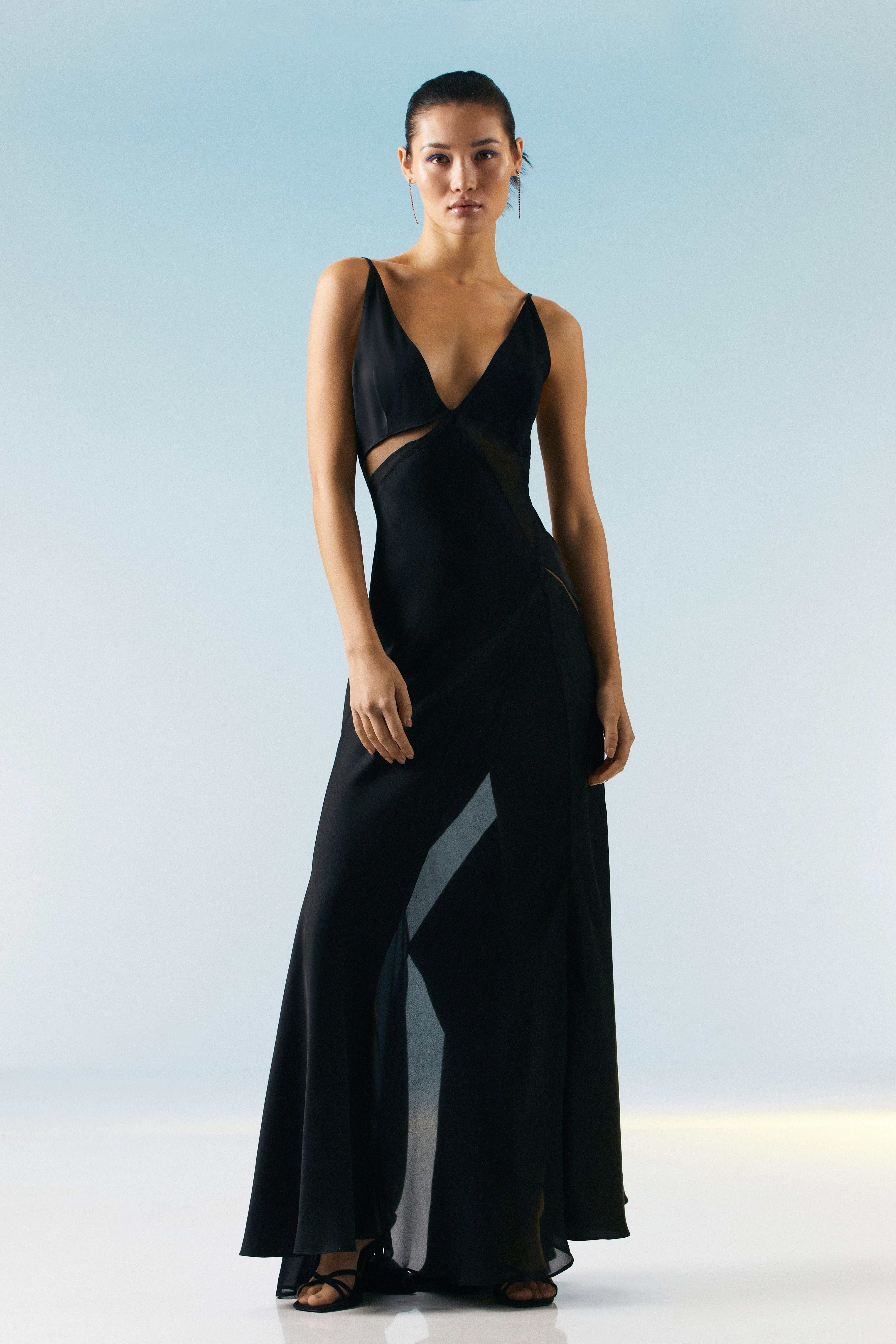 ooto sheer panneled woven maxi dress