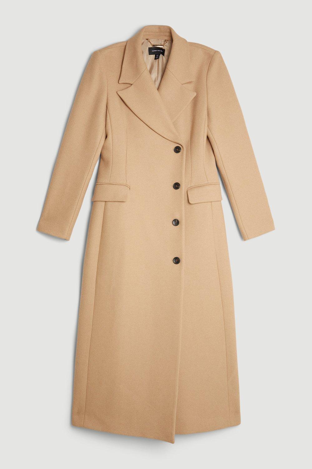 Italian Manteco Wool Blend Tailored Single Breasted Maxi Coat | Karen Millen