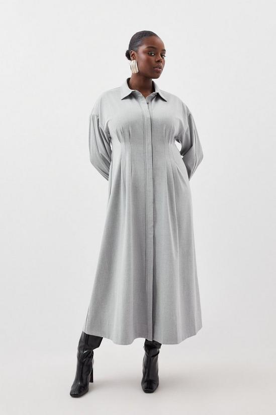 KarenMillen Plus Size Grey Marl Wool Mix Shirt Midi Dress 1