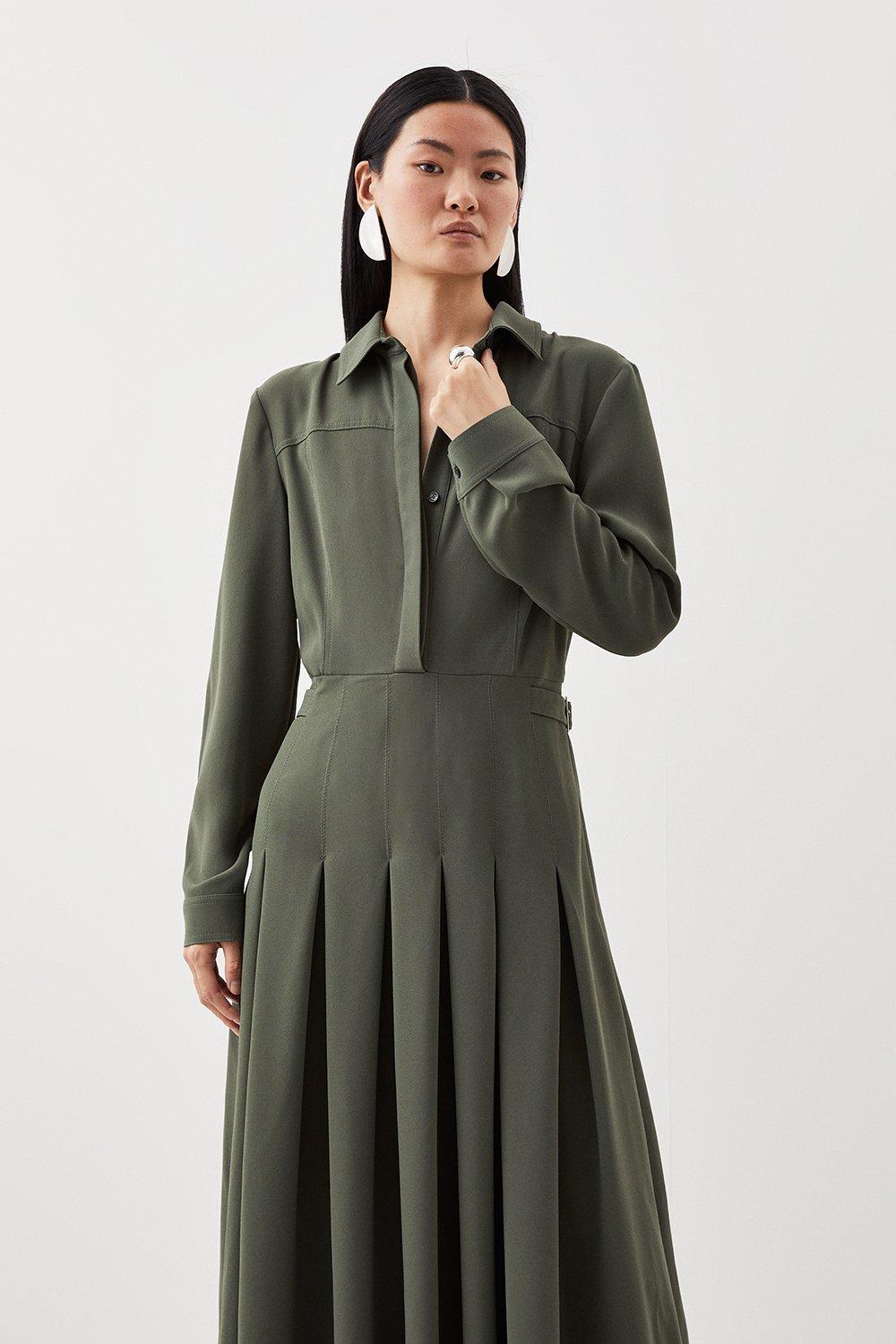 Dresses | Petite Tailored Crepe Pleated Shirt Dress | KarenMillen