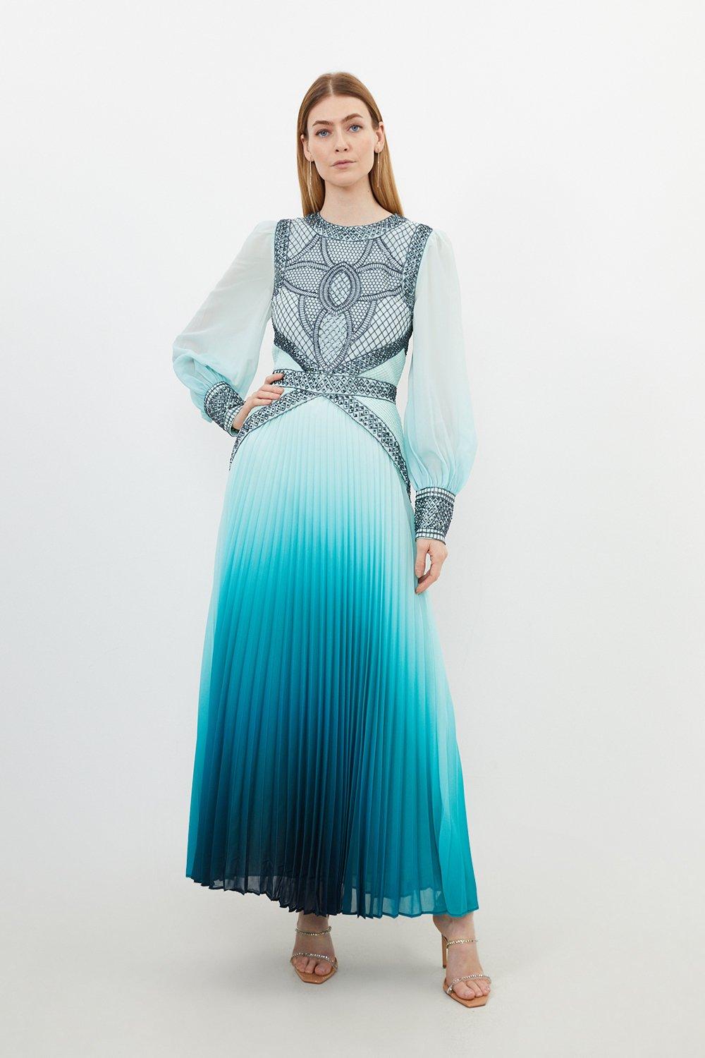 ombre embroidery woven maxi dress