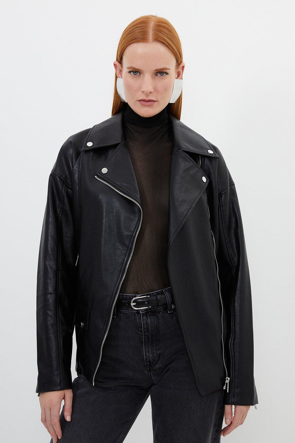 Jackets & Coats | Faux Leather Biker Jacket | KarenMillen