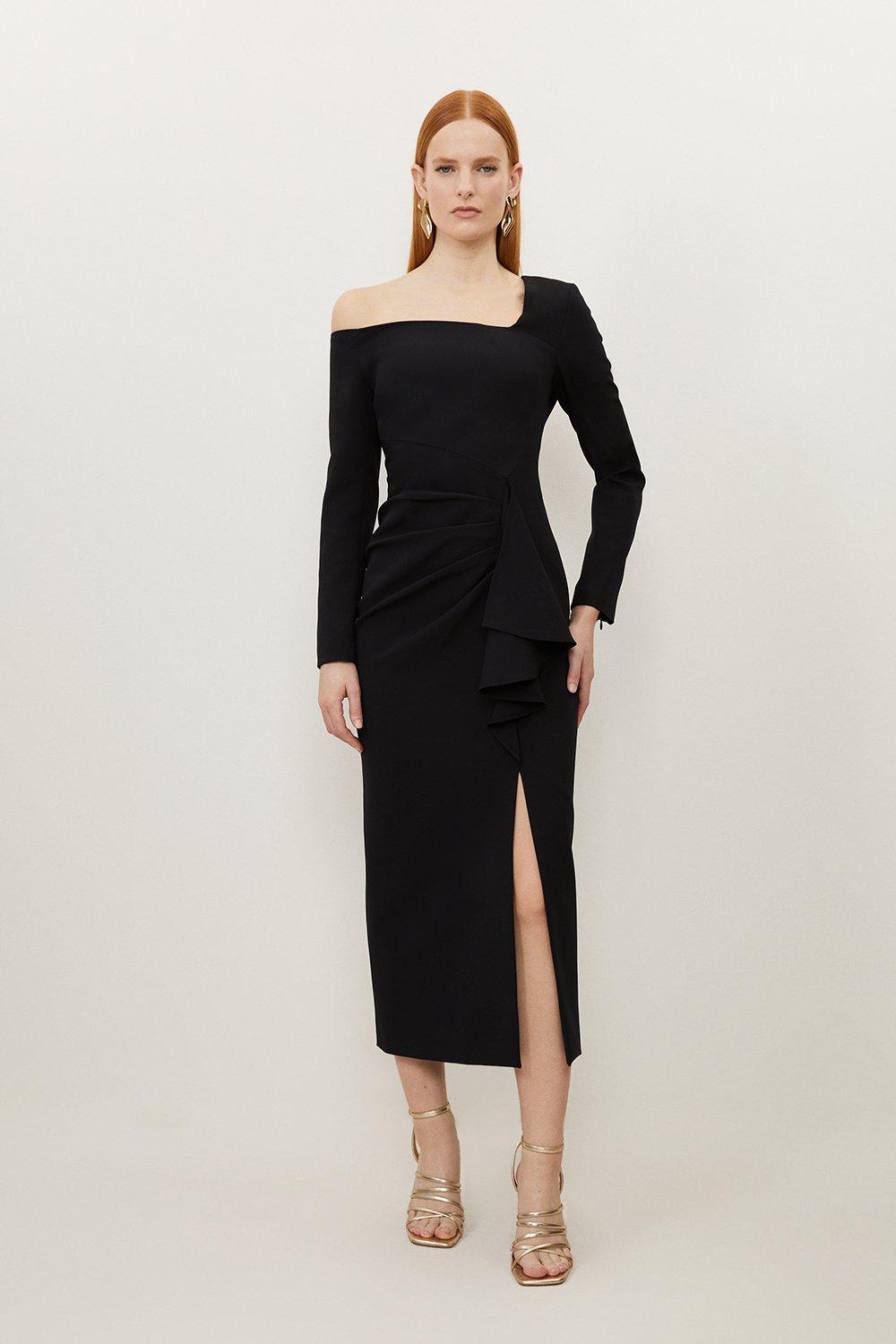 Dresses | Stretch Crepe Asymmetric Neckline Draped Maxi Dress | KarenMillen