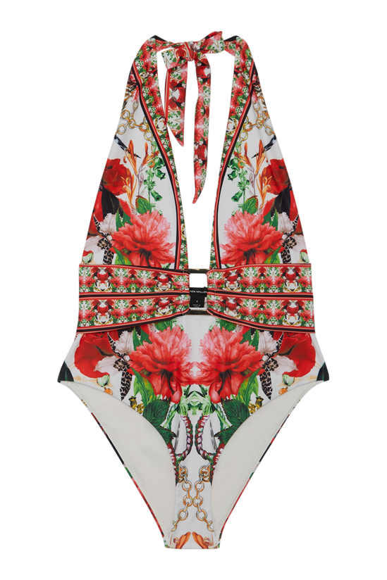 KarenMillen Mirror Floral Print Plunge Swimsuit 4