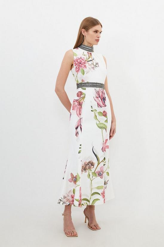 KarenMillen Diamante Trim Delicate Floral Woven Sleeveless Maxi Dress 3