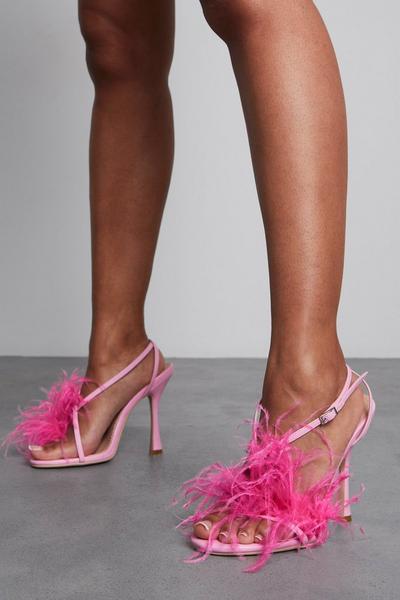 Feather Detail Strappy Heels