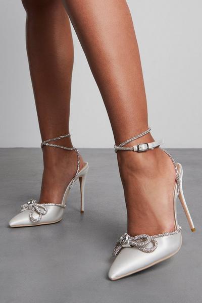 Premium Satin Diamante Bow Heels