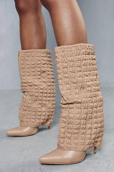 Textured Folded Knee High Boot