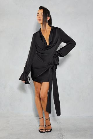 Deep V-Plunge Long Sleeve Mini Dress – The Alley Online