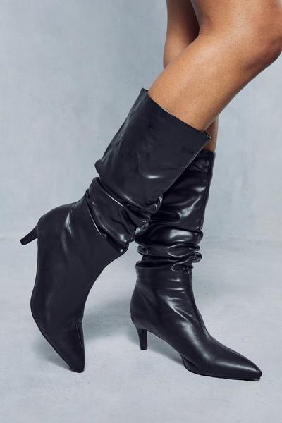 Leather Look Mid Heel Ankle Boots