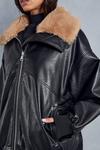 MissPap Fur Collar Oversized Leather Look Bomber Jacket thumbnail 2