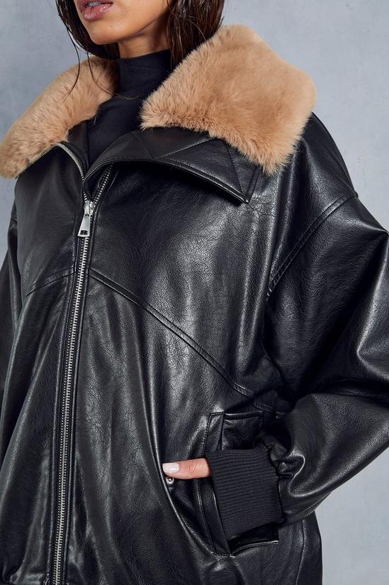 MissPap Fur Collar Oversized Leather Look Bomber Jacket 2