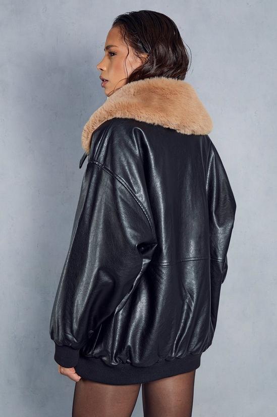 MissPap Fur Collar Oversized Leather Look Bomber Jacket 3