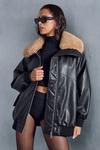 MissPap Fur Collar Oversized Leather Look Bomber Jacket thumbnail 5