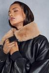 MissPap Fur Collar Oversized Leather Look Bomber Jacket thumbnail 6