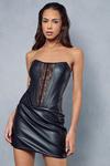 MissPap Leather Look Lace Insert Corseted Bandeau Bodycon Mini Dress thumbnail 1