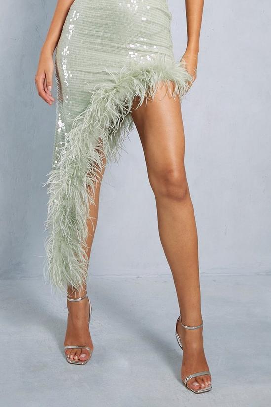 MissPap Sequin Bandeau Feather Hem Asymmetric Midaxi Dress 5