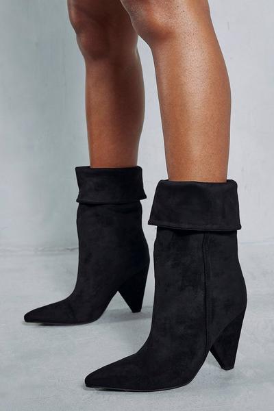 Faux Suede Fold Over Ankle Boots