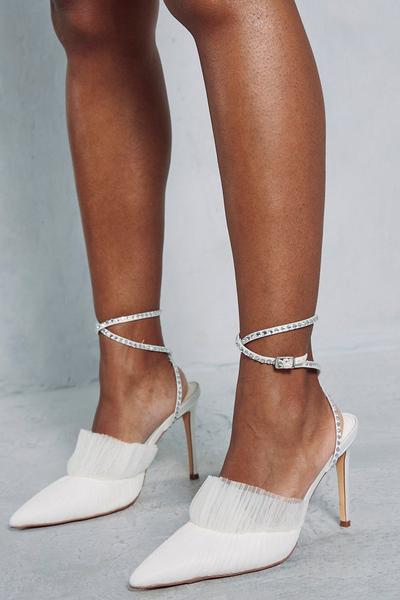 Diamante Strap Tulle Pointed Heels
