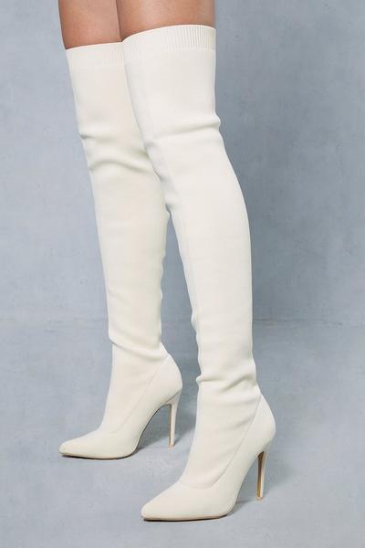 Over The Knee Knit Pointed Heeled Boots