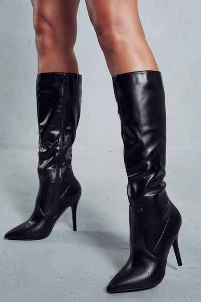 Leather Look Knee High Pointed Boots
