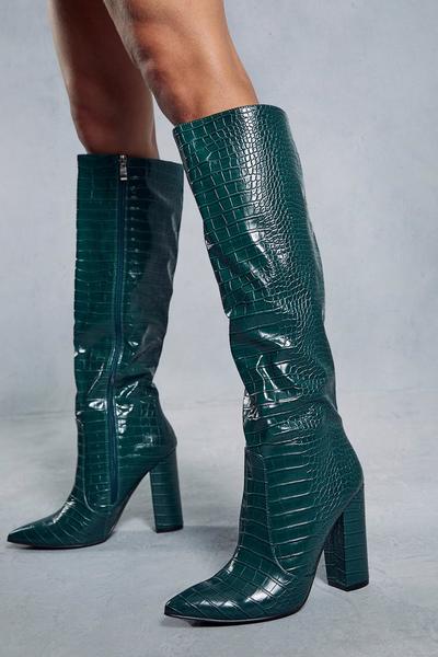 Leather Look Knee High Croc Boots